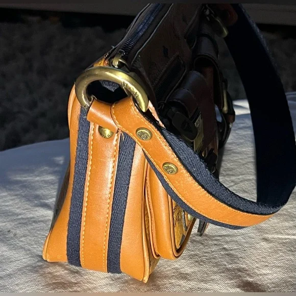 MCM Cognac Visetos Pocket Satchel Brown Handbags and Purses Leather Shoulder Bag